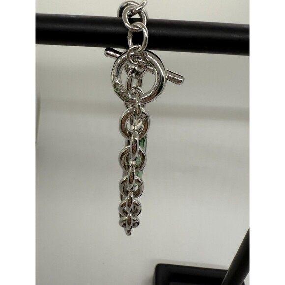 Vintage Bracelet Signed SWAROVSKI Swan Green Crystal Silver Tone W/Toggle Clasp - Picture 6 of 11